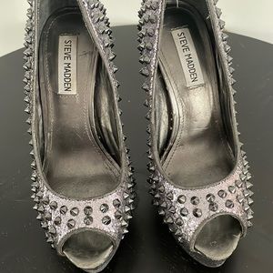 Gunmetal spiky platform peep toe shoes